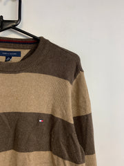 Brown Tommy Hilfiger Striped Crew-neck Jumper Men's Medium