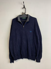 Navy Fred Perry Wool 1/4 Zip-up Jumper Men's Large