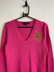 Pink Ralph Lauren Sport Embroidery V-neck Jumper Women's XL