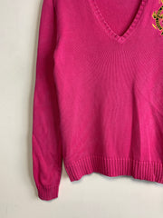 Pink Ralph Lauren Sport Embroidery V-neck Jumper Women's XL