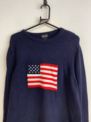 Navy USA Flag crew-neck Jumper Women's Large