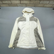 White and Grey North Face Raincoat Women's Medium