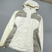 White and Grey North Face Raincoat Women's Medium