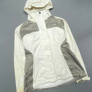 White and Grey North Face Raincoat Women's Medium