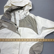 White and Grey North Face Raincoat Women's Medium