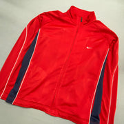 00s Red and Navy Nike Track Jacket Men's Large