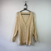 Beige Cable Knit Cardigan Sweater Women's Large