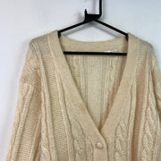 Beige Cable Knit Cardigan Sweater Women's Large