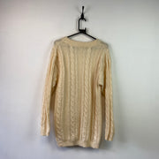 Beige Cable Knit Cardigan Sweater Women's Large