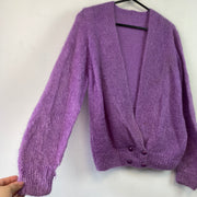 Purple Mohair Knitwear Cardigan Sweater Women's Large