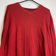 Red Tommy Hilfiger V-Neck Sweater Large