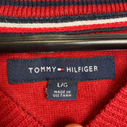 Red Tommy Hilfiger V-Neck Sweater Large