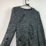 Grey Distressed Knit Sweater Men's Small