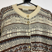 Vintage Shetland Patterned Wool Cardigan Sweater Jumper Womens 12