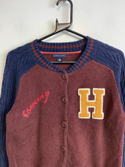 Burgundy and Navy Tommy Hilfiger Sweater Women's Small