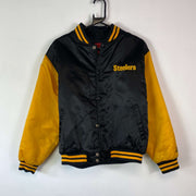 Black Yellow Reebok Pittsburgh Steelers Nylon Varsity Jacket Small