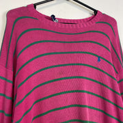 Pink Striped Heavy Polo Ralph Lauren Knit Sweater Jumper XL