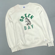 Vintage 90s White Grey Bay Russell Athletic Sweatshirt Men's Small