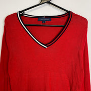 Red Tommy Hilfiger V-Neck Knitwear Sweater Womens Medium