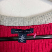 Tommy Hilfiger Red V-Neck Knitwear Cable Knit Sweater Womens Medium
