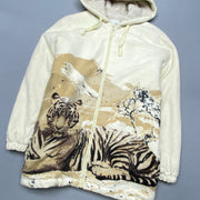 White Tiger Print Fleece Jacket Men's Small