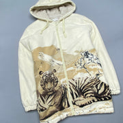 White Tiger Print Fleece Jacket Men's Small