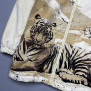 White Tiger Print Fleece Jacket Men's Small