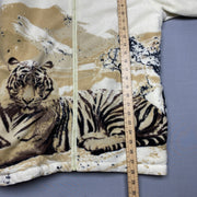 White Tiger Print Fleece Jacket Men's Small