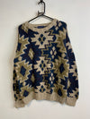 Navy and Beige Knitwear Sweater Men's Medium