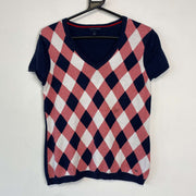 Navy Tommy Hilfiger Argyle Sweater Short Sleeved Womens Medium