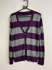 Purple and Grey Tommy Hilfiger Cardigan jumper Women's Medium