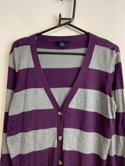 Purple and Grey Tommy Hilfiger Cardigan jumper Women's Medium