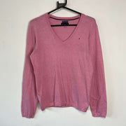 Pink Tommy Hilfiger V-Neck Knitwear Sweater Womens Large