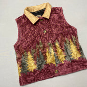 Red and Brown Fleece Vest Women's Large