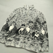 Grey Cat Print Fleece Jacket Men's Medium