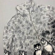 Grey Cat Print Fleece Jacket Men's Medium