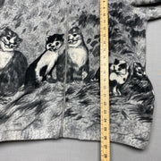 Grey Cat Print Fleece Jacket Men's Medium