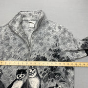 Grey Cat Print Fleece Jacket Men's Medium