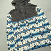 Grey White Blue Fleece Hoodie Women's XXL