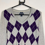 Purple Grey Argyle Tommy Hilfiger Sweater Womens XS