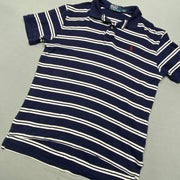 Navy and White Polo Ralph Lauren Polo Shirt Men's Medium