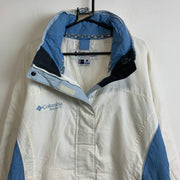 White and Blue Columbia Raincoat Women's XL