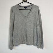 Grey Tommy Hilfiger V-Neck Knitwear Sweater Womens XL