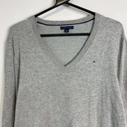 Grey Tommy Hilfiger V-Neck Knitwear Sweater Womens XL