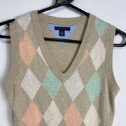 Beige Tommy Hilfiger Argyle Sweater Vest Knitwear Womens Small
