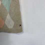 Beige Tommy Hilfiger Argyle Sweater Vest Knitwear Womens Small