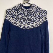 Navy Patterned Knitwear Sweater Lauren Ralph Lauren Womens Medium