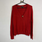 Red Lauren Ralph Lauren Button V-Neck Sweater Womens Large