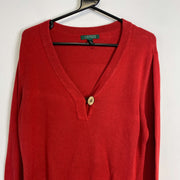 Red Lauren Ralph Lauren Button V-Neck Sweater Womens Large