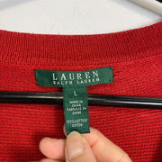 Red Lauren Ralph Lauren Button V-Neck Sweater Womens Large